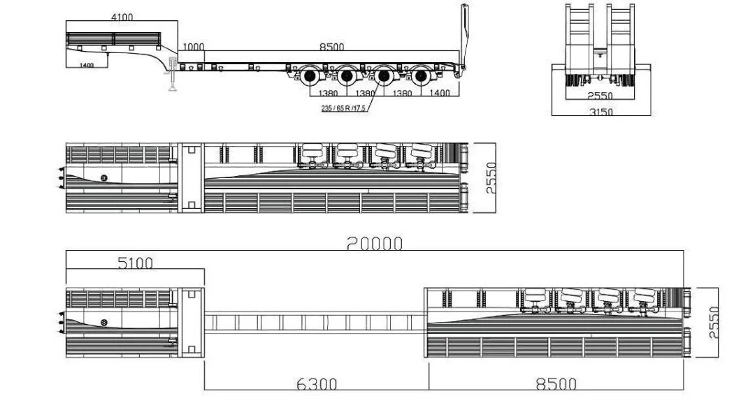 10t Loading Capacity Tank Transportation 30t-100t Special Low Bed Truck Trailer Semi Trailer